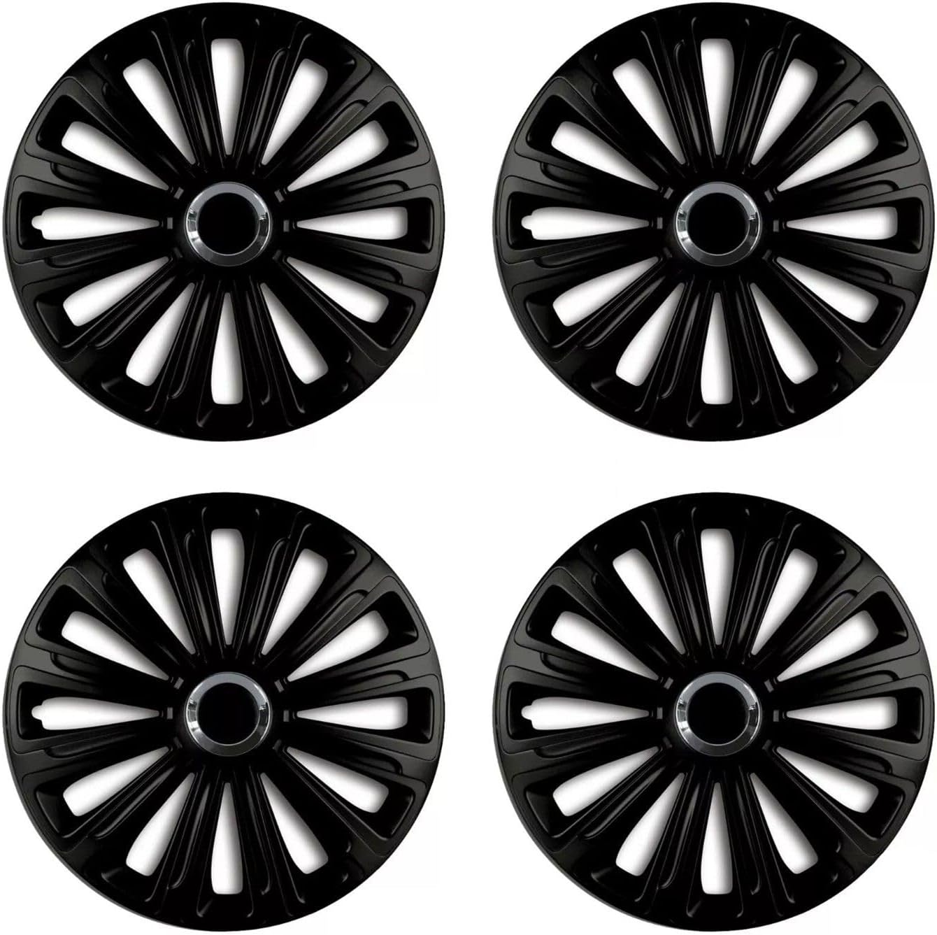 Shield Autocare Car Wheel Trims | Set of 4 Hub Caps Universal Fit Cover Protectors (Trend, Black, 15 Inch)