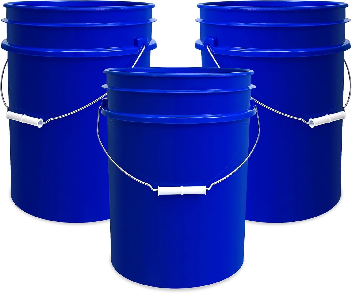 5 Gallon Bucket Only | Made in USA | Food Grade | Durable 90 Mil All Purpose Pail | BPA Free | Premium HPDE | Easy Stack and Store | Lids Not Included (Blue, 3)