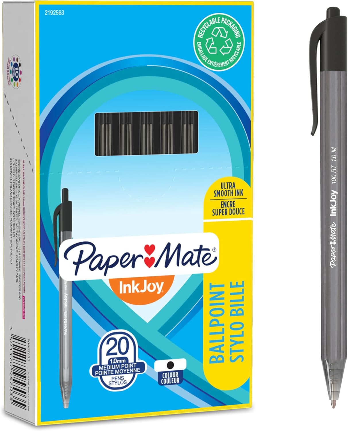 Paper Mate InkJoy 100RT Retractable Ballpoint Pens | Medium Point (1.0mm) | Black | 20 Count
