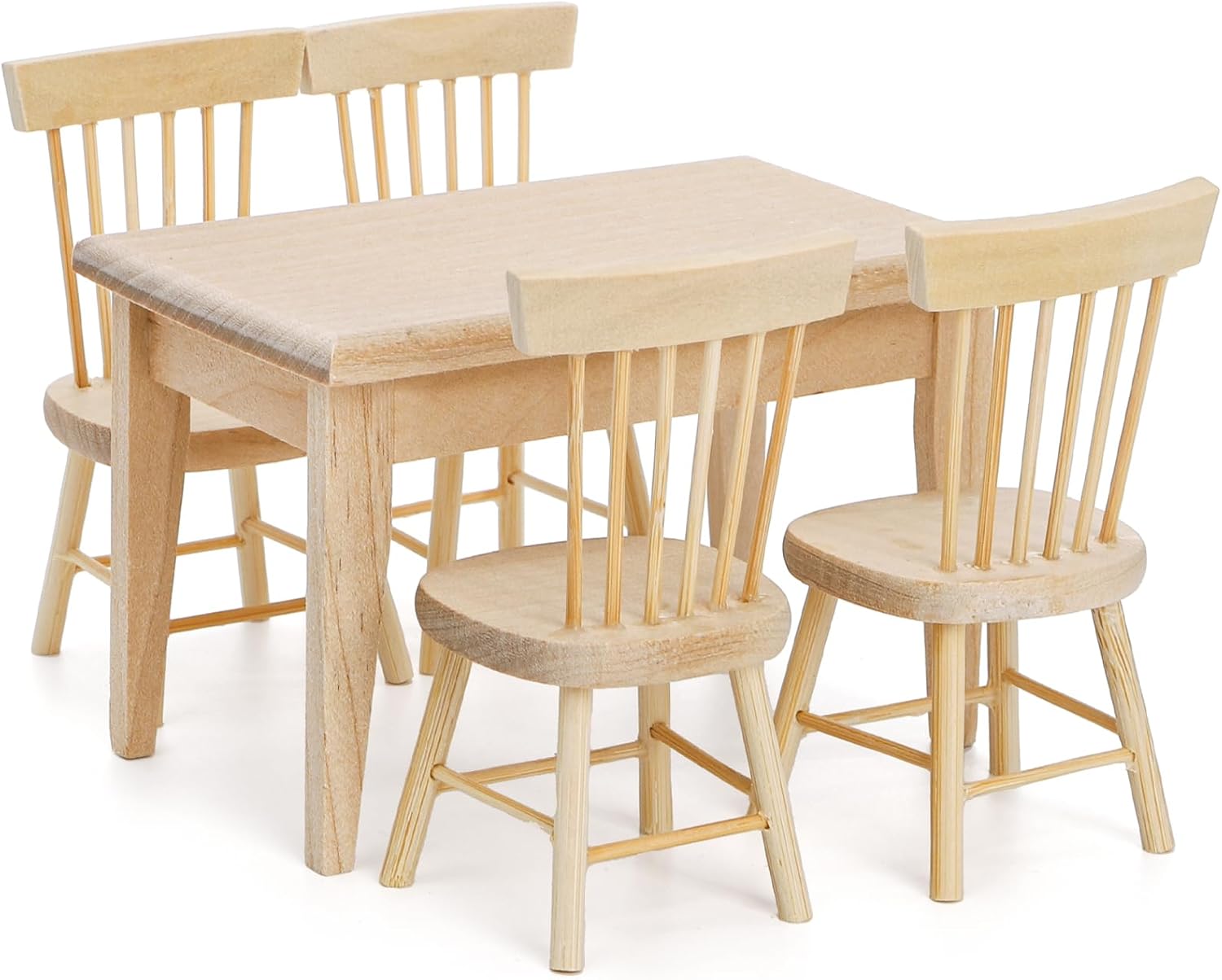 Nicunom Dollhouse Dining Room Furniture Set, 1/12 Scale Miniature Table and 4 Chairs, Wooden Doll House Accessories