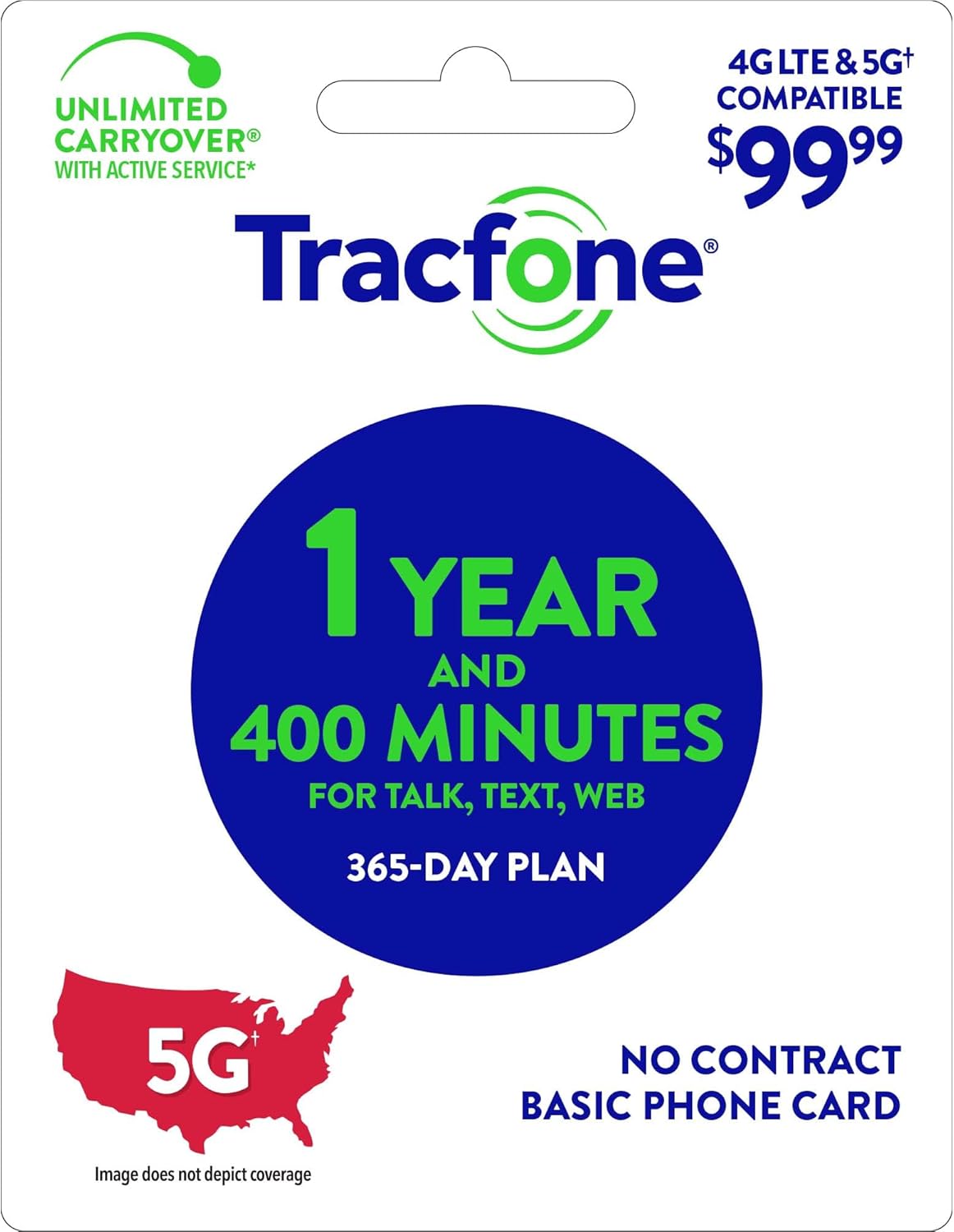 Tracfone $99.99 Basic Phone Plan, 400 Minute, 365 Days [Physical Delivery]