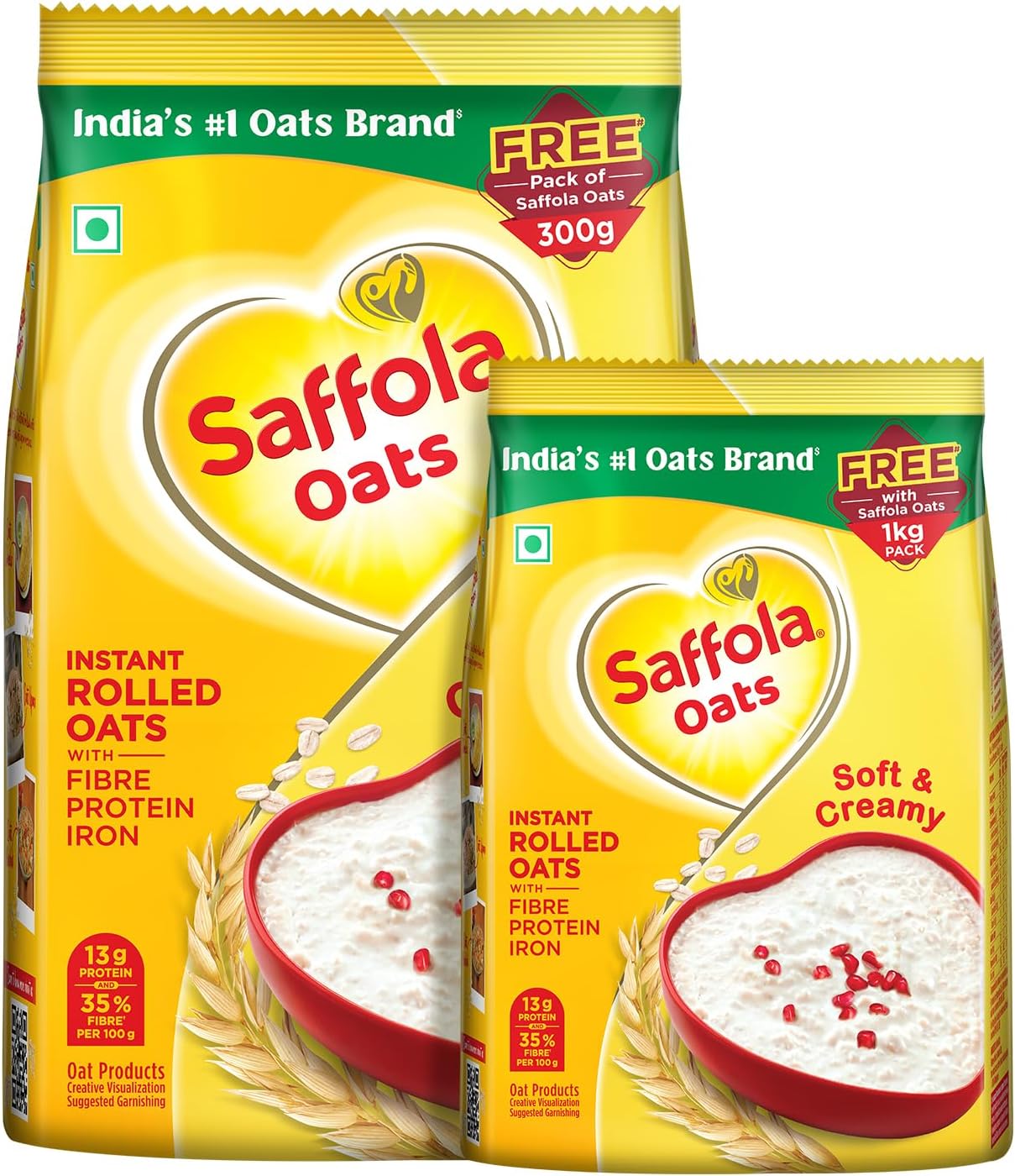 Saffola Oats | Rolled Oats | Delicious Creamy Oats | 100% Natural | High Protein & Fibre | Healthy Cereal | 1Kg with 300g Free