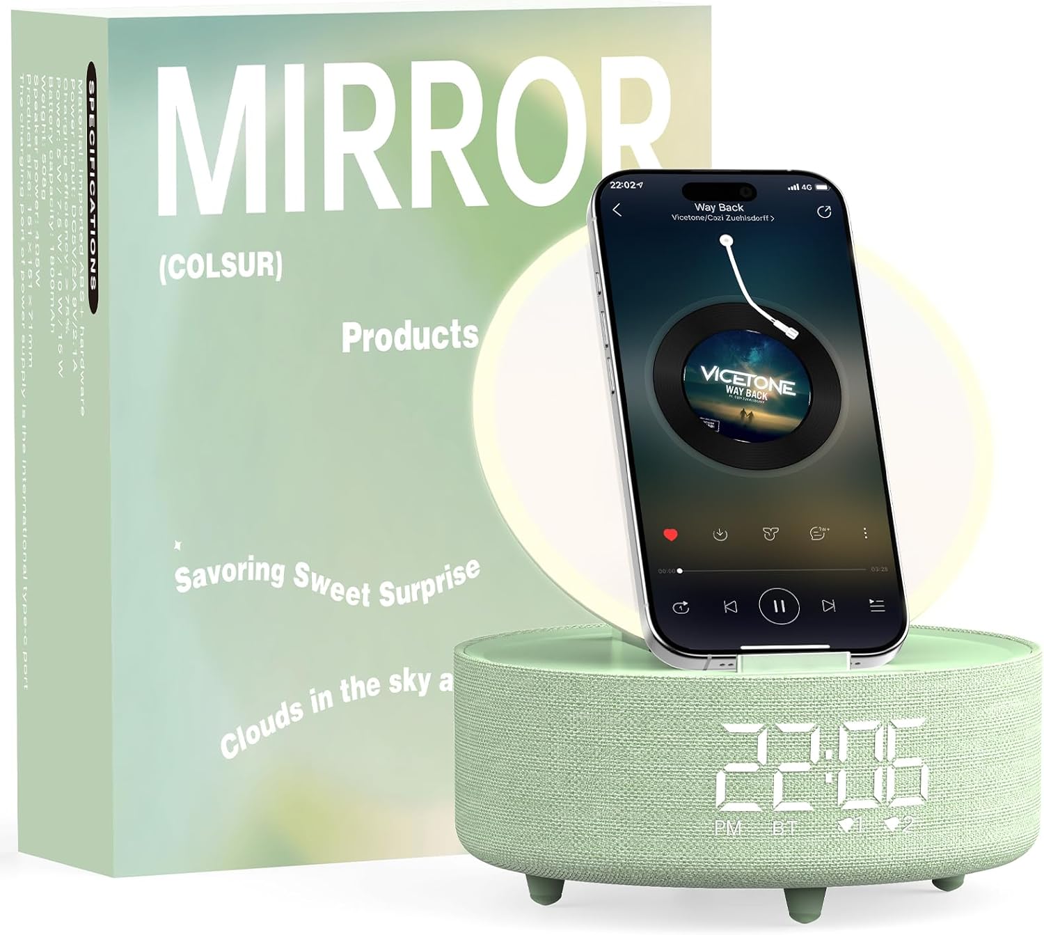 Bluetooth Speaker & Fill Light Makeup Mirror with Dual Alarm Clock, Automatic Clock, Mobile Phone Wireless Charger, Ideal for Home, Bedroom, Office & Gift (Stylish Multifunctional)