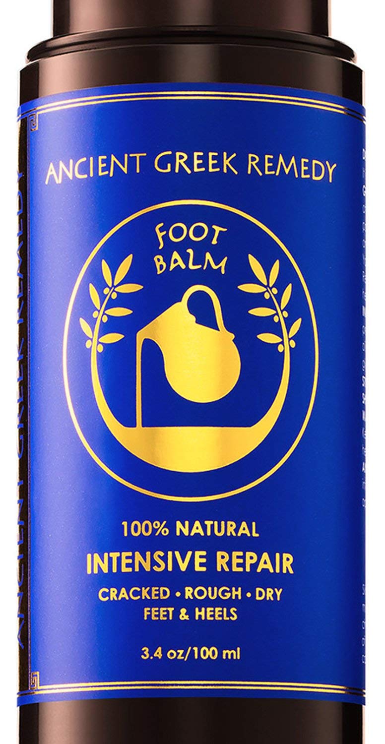 Ancient Greek Remedy Organic Foot Balm for Dry Cracked Feet and Heels, Made of Almond, Olive, Jojoba, Lavender, Vitamin E Oil. Natural Cream Moisturizer for Dry Skin Care for Women, Men