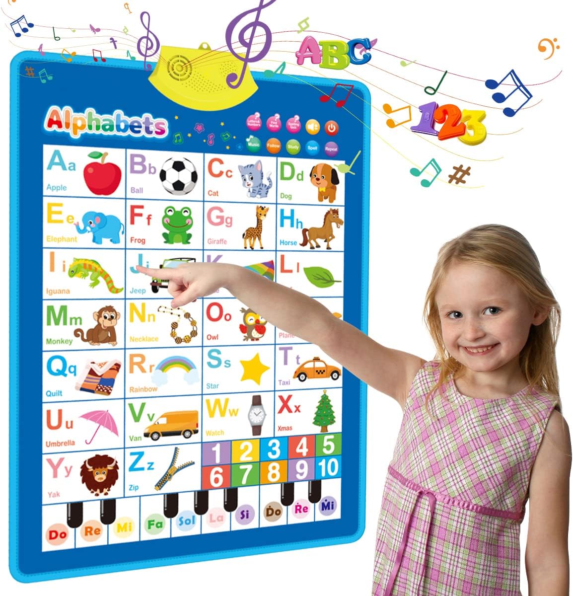 REMOKING Electronic Interactive Alphabet Wall Chart,Talking ABC & 123s & Piano Tone & Music Poster,Learning Toy at Preschool, Kindergarten, Educational Toys for 1-6 Year Old Boys Girls