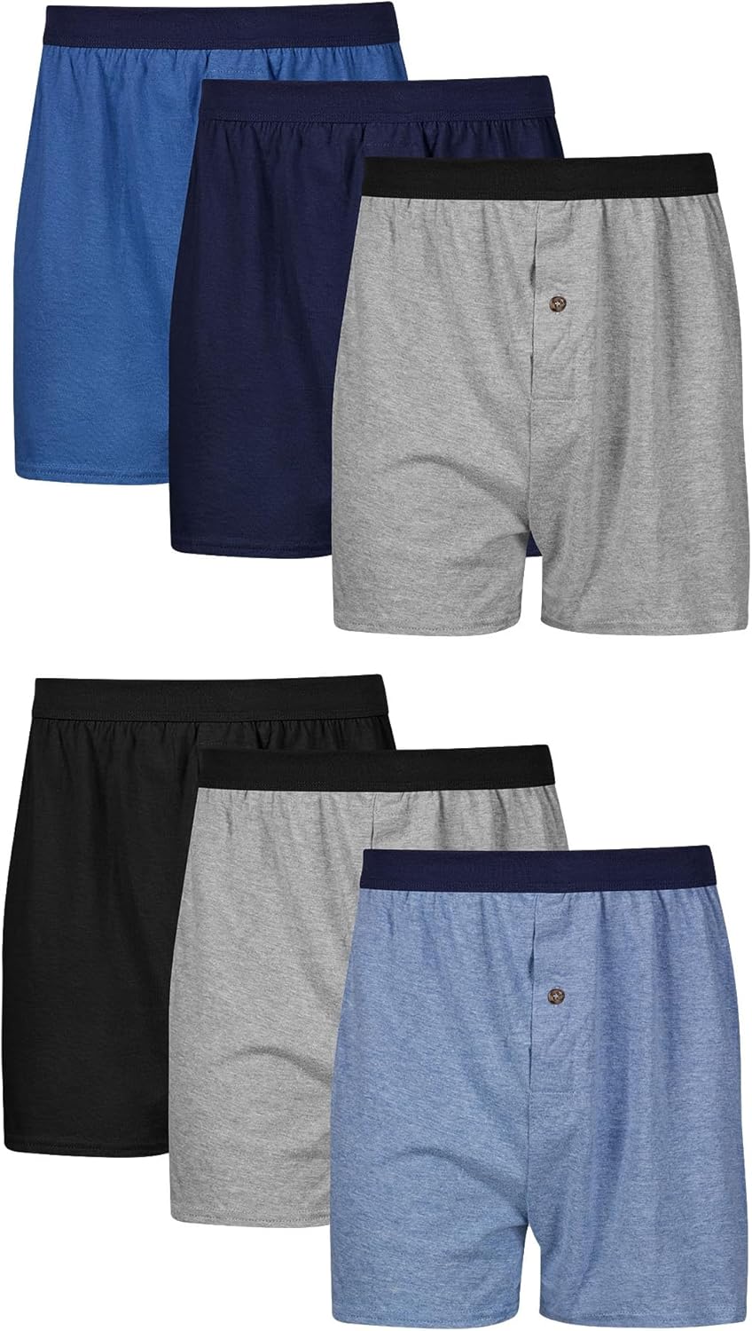 Hanes Underwear Pack, 6-Pack, Cool & Breathable Cotton Knit Jersey Boxers for Men, Moisture Wicking