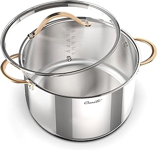 8 Quart Stock Pot with Glass Lid, 18/10 Stainless Steel Soup Pot, Stock Pot, Induction Pot for Cooking, Stainless Steel Healthy Cookware Stockpots with Cover Dishwasher Safe