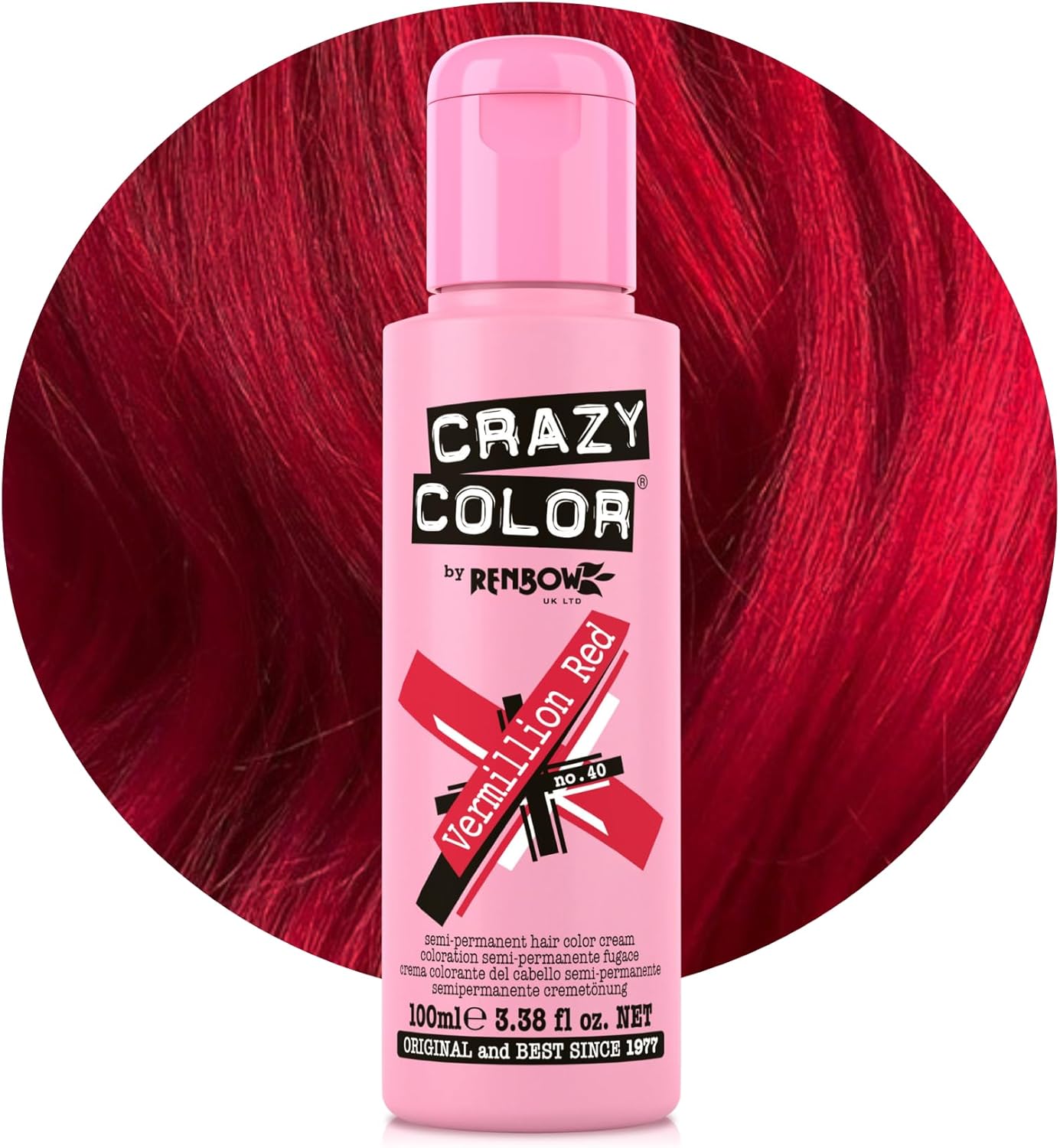 Crazy Color Vibrant Vermillion Red Semi-Permanent Hair Dye. Highly Pigmented Scarlet Red Conditioning & Oil Nourishing Vegan Formula | No Bleach or Ammonia | 100ml