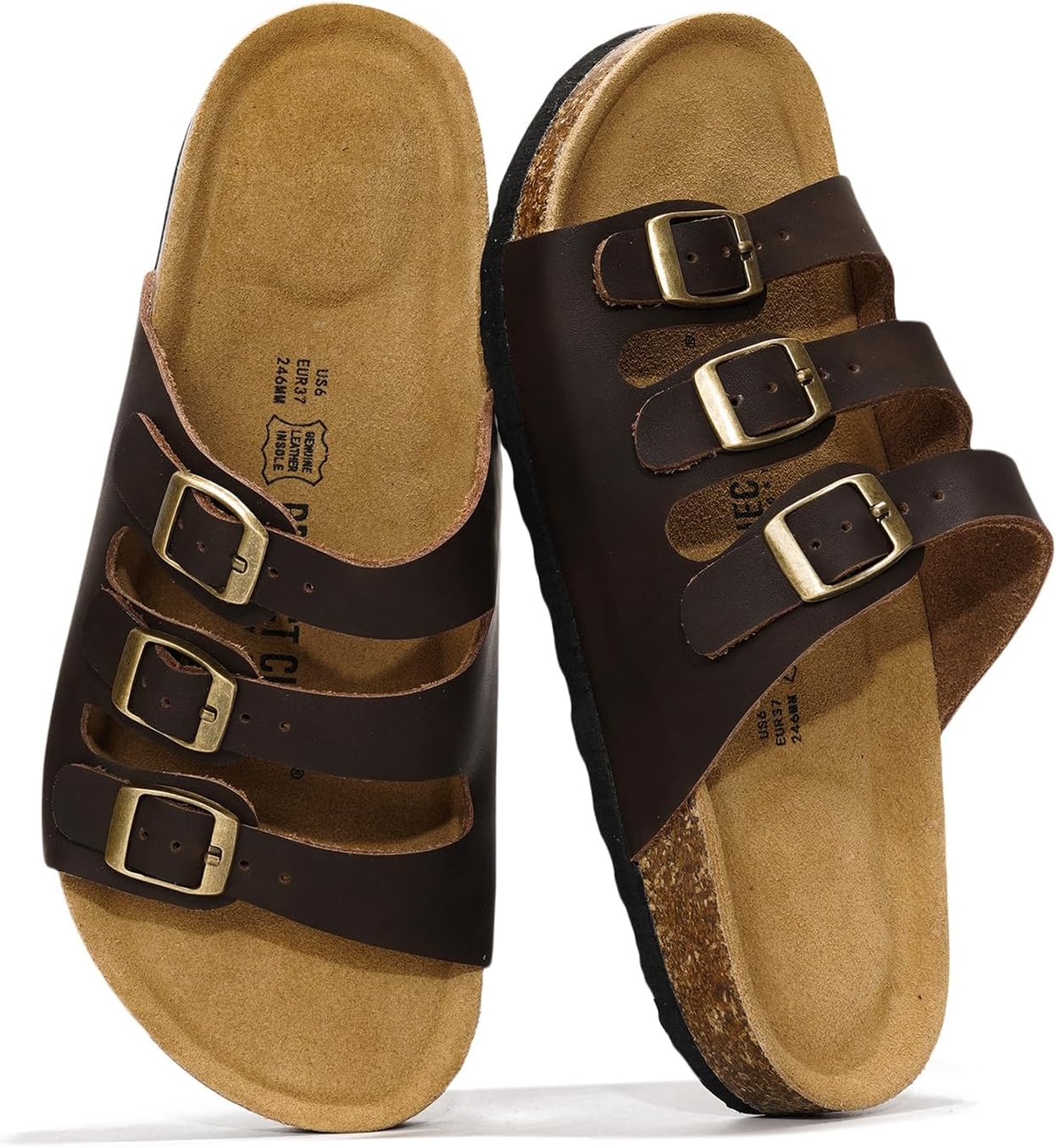 Project Cloud Genuine Leather Summer Sandals for Women 2025 - Memory Foam & Cork Footbed Beach Vacation Essentials Womens Sandals Comfortable Lightweight Slides for Women Footwear (Capri)