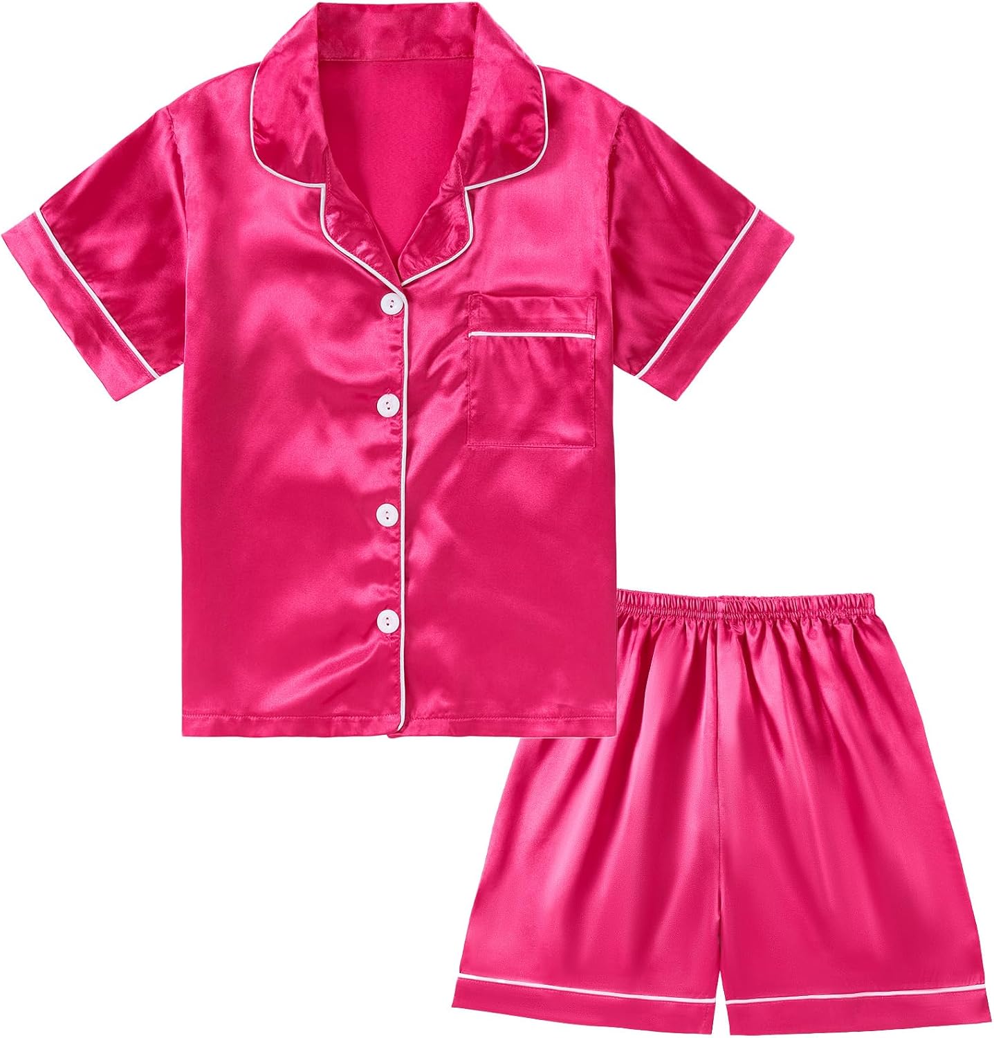DIPUG Girls Pajamas Satin Pjs Short Sleeve Sleepover Party Gift | Soft kids Nightwear for Home and Bedtime Use