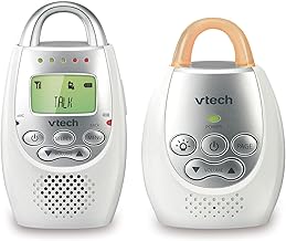 VTech DM221 Audio Baby Monitor with up to 1,000 ft of Range, Vibrating Sound-Alert, Talk Back Intercom & Night Light Loop, White/Silver