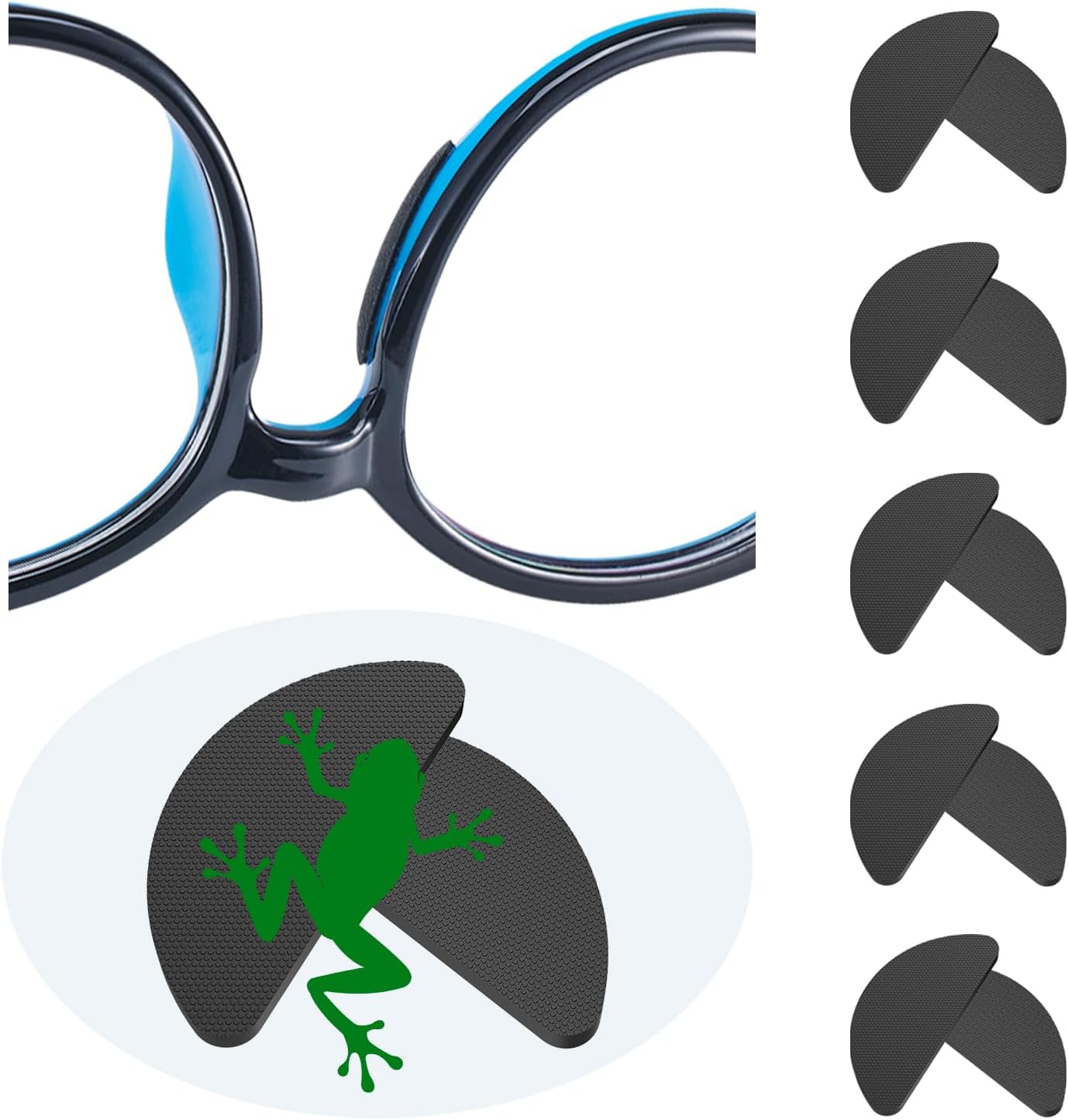 Eyeglass Nose Pads, 1mm Thickness, Thousands of Frog-Inspired Microstructured Fibers, Anti Slip Soft Adhesive Silicone Nose Pads, Glasses Nose Pad for Glasses, Sunglasses (5 Pairs Black)