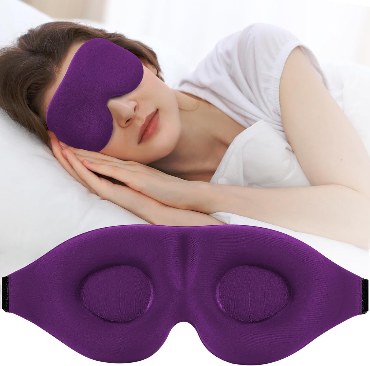 ZGGCD 3D Sleep Mask for Side Sleeper, Light Blocking Sleeping Eye Mask for Women Men, Contoured Cup Night Blindfold, Luxury Eye Cover Eye Shade with Adjustable Strap for Travel, Nap, Purple
