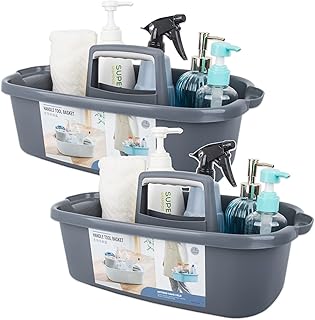 JiatuA Large Cleaning Supplies Caddy Portable Shower Basket Supply Organizer with Handle Plastic Bucket Tool Storage for Bathroom, Bedroom, Kitchen, College Dorm, Garden, Dark Gray 2 Pack