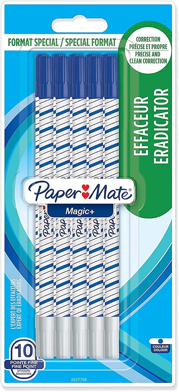 Paper Mate S0244501 Magic+ Eradicator and Correction Pen Fine Nib - Blue (Pack of 10)