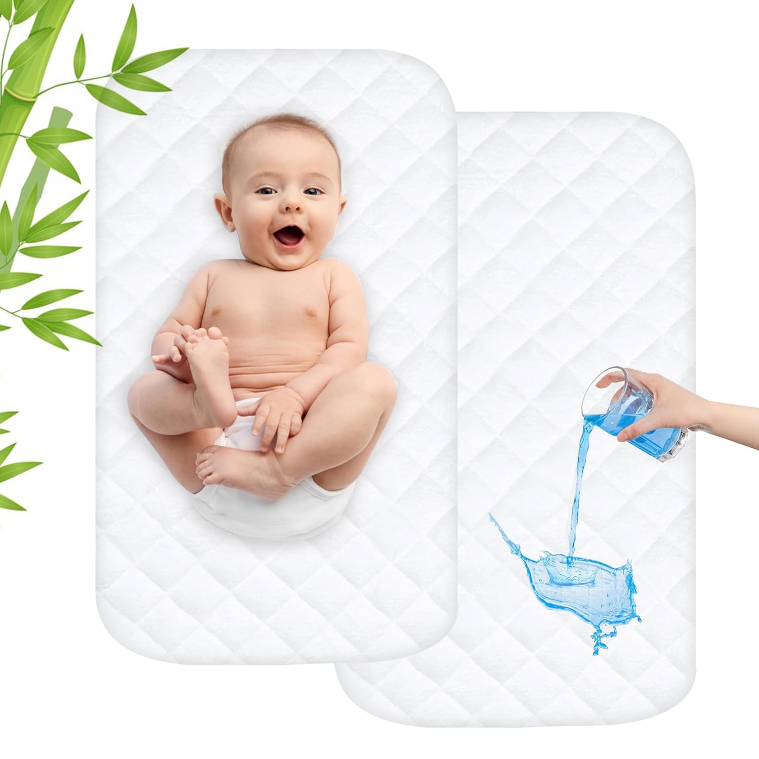 Waterproof Bassinet Mattress Pad Protector Cover Compliable with KoolerThings 3 in 1 Baby Bedside Bassinet, Ultra Soft, Breathable and Comfortable, 2 Pack