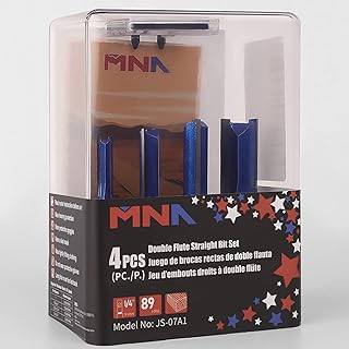 MNA Double Flute Straight Bit 4 Pcs Set,1/4 Inch Shank. Cutting Diameter in 1/4”, 5/16”, 3/8”, 1/2”. Great for Create Groove, dado or Hollow