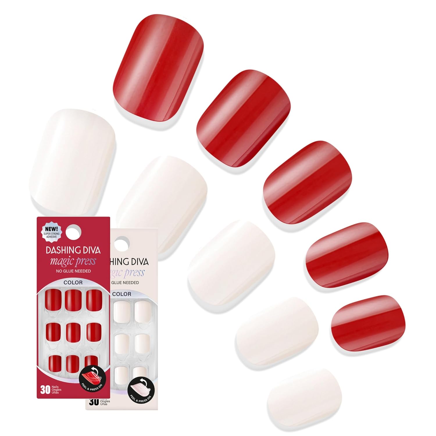 Dashing Diva Magic Press Nail Bundle - White Chocolate Cherries Collection - Short Square Press On Nails - Cherry Popsicle & Coconut Milk - Long Lasting Gel - Lasts Up to 7 Days - 2 Sets