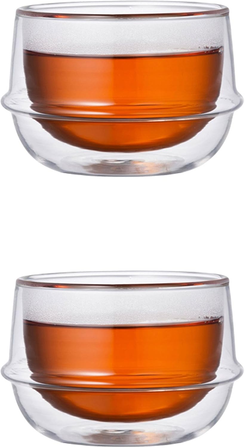 Double-Walled Kinto KRONOS Tea Glass - Maintains Temperature - Prevents Condensation - Set of 2-200 ml (6.75 fl. oz.) each
