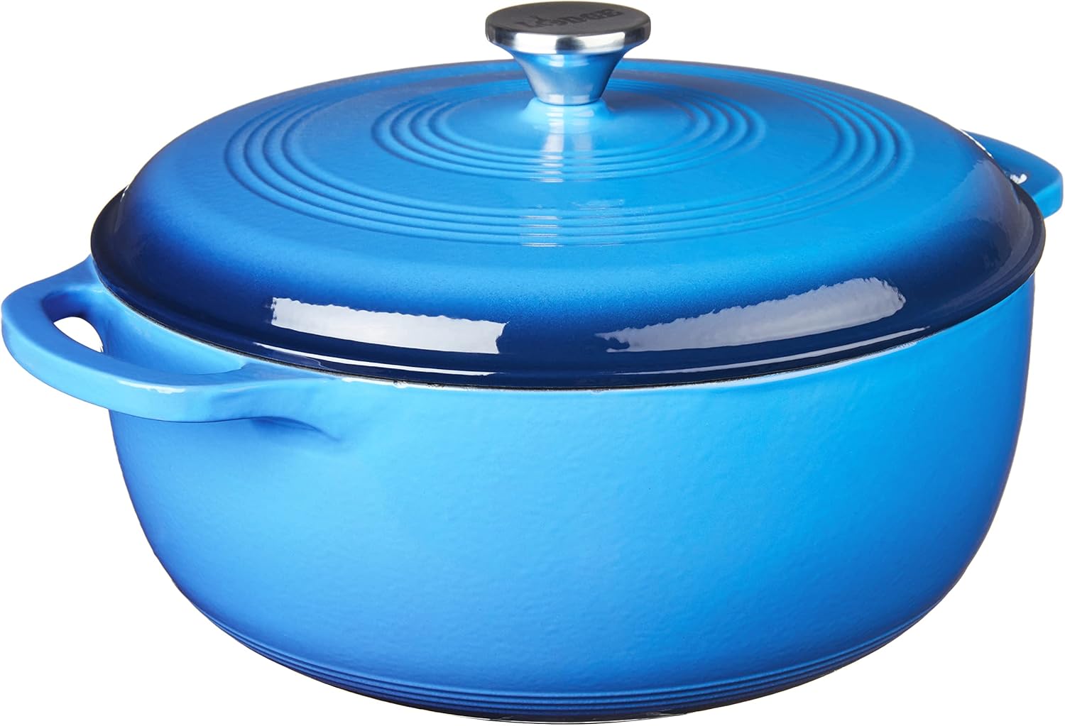 Lodge 7.5 Quart Enameled Cast Iron Dutch Oven with Lid – Dual Handles – Oven Safe up to 500° F or on Stovetop - Use to Marinate, Cook, Bake, Refrigerate and Serve – Caribbean Blue