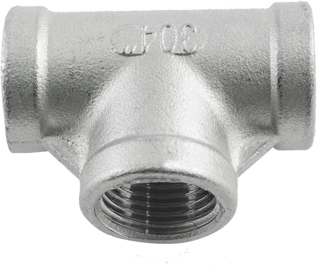 heyous 304 Stainless Steel Female Threaded 3 Way Tee T Pipe Fitting NPT 1/2 Inch Threaded Connector