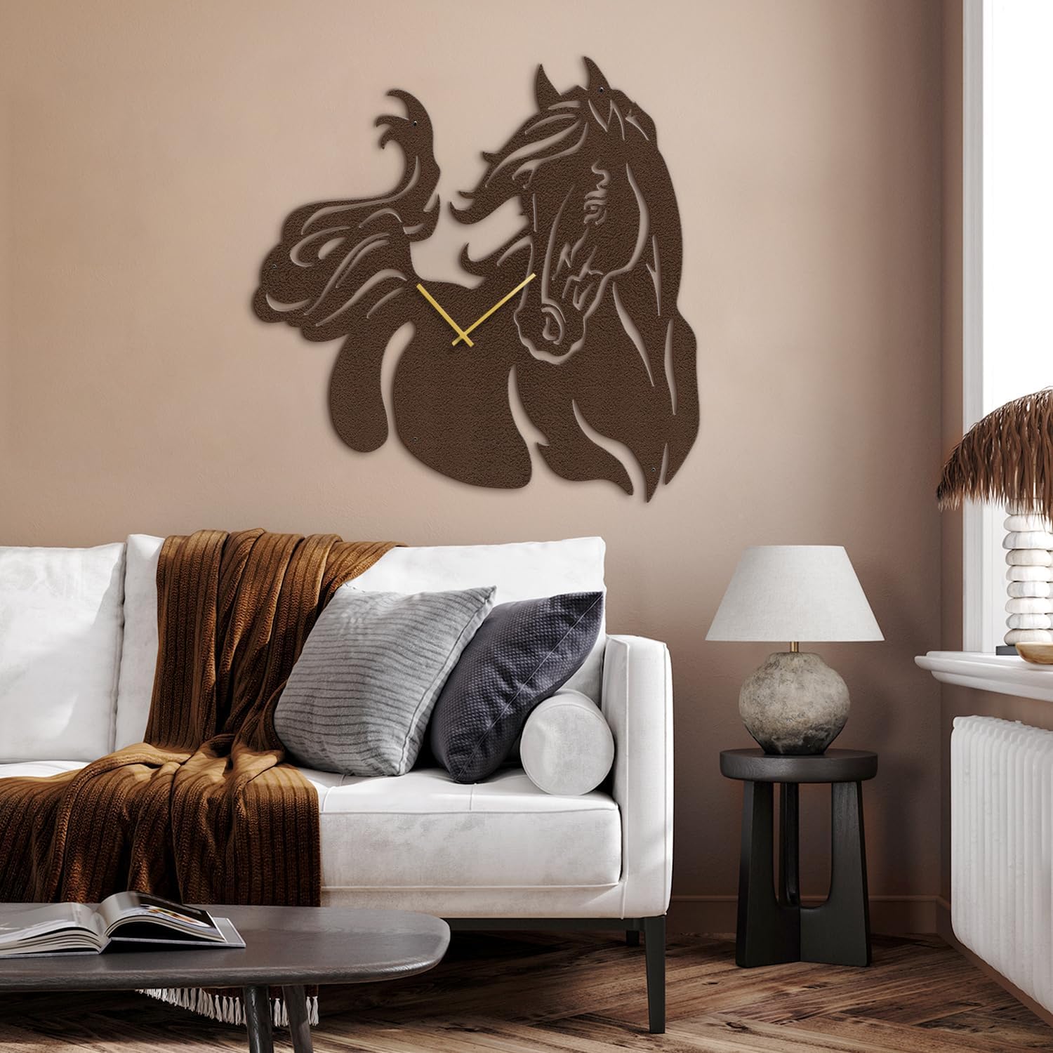 SIGNLEADER Metal Wall Clock Wall Art Decor, Majestic Horse Silhouette Wall Sculpture Clock Silent Battery Operated Hangings Home Decoration for Living Room, Bedroom, Kitchen, Bathroom - 30" Bronze