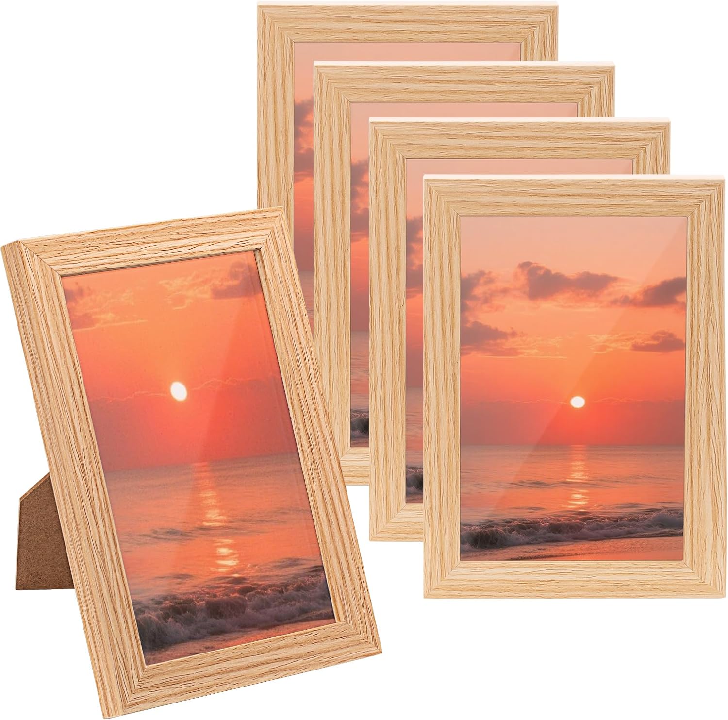 5 Pcs 6x4 Photo Frames, 15 x 10cm Solid Wood FramesSmall Wooden Picture Frames for Tabletop and Wall Mounting, for Living Room, Bedroom, Office, Hallway