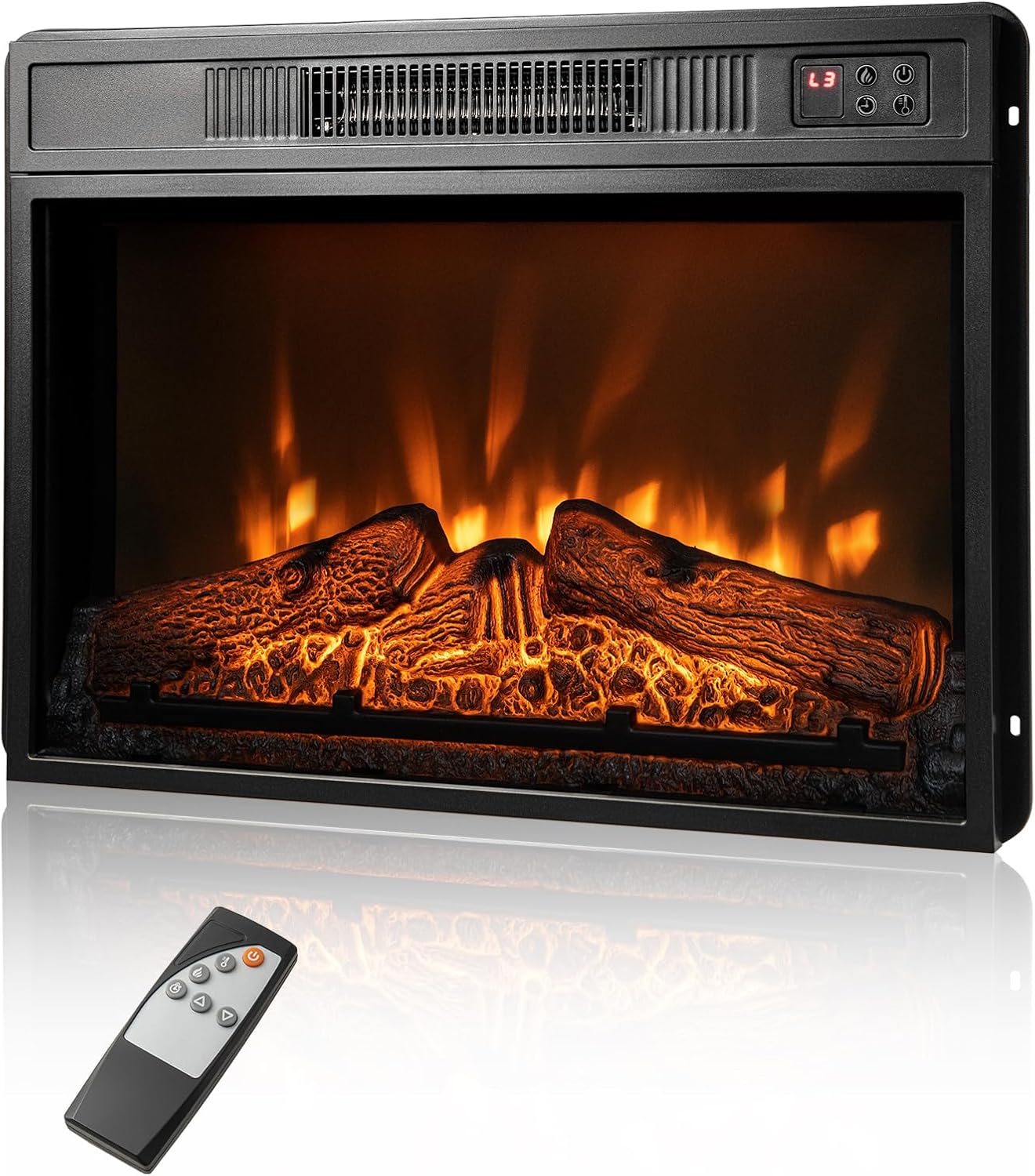 ORALNER Electric Fireplace Insert 23 Inch, Recessed Fireplace Heater w/ 3 LED Flame Effects, Remote Control & 6H Timer, Indoor Fireplace Insert for TV Stand, 1400W, Black (23 INCHES)