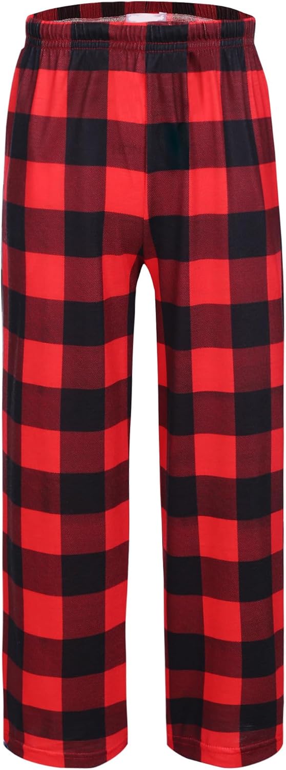 Arshiner Boy's Pyjama Bottoms Plaid Long Kids Sleeping Pants Elastic Waistband Leisure Bottoms with Pockets Pyjamas Pants for Boys and Girls 5-15 years