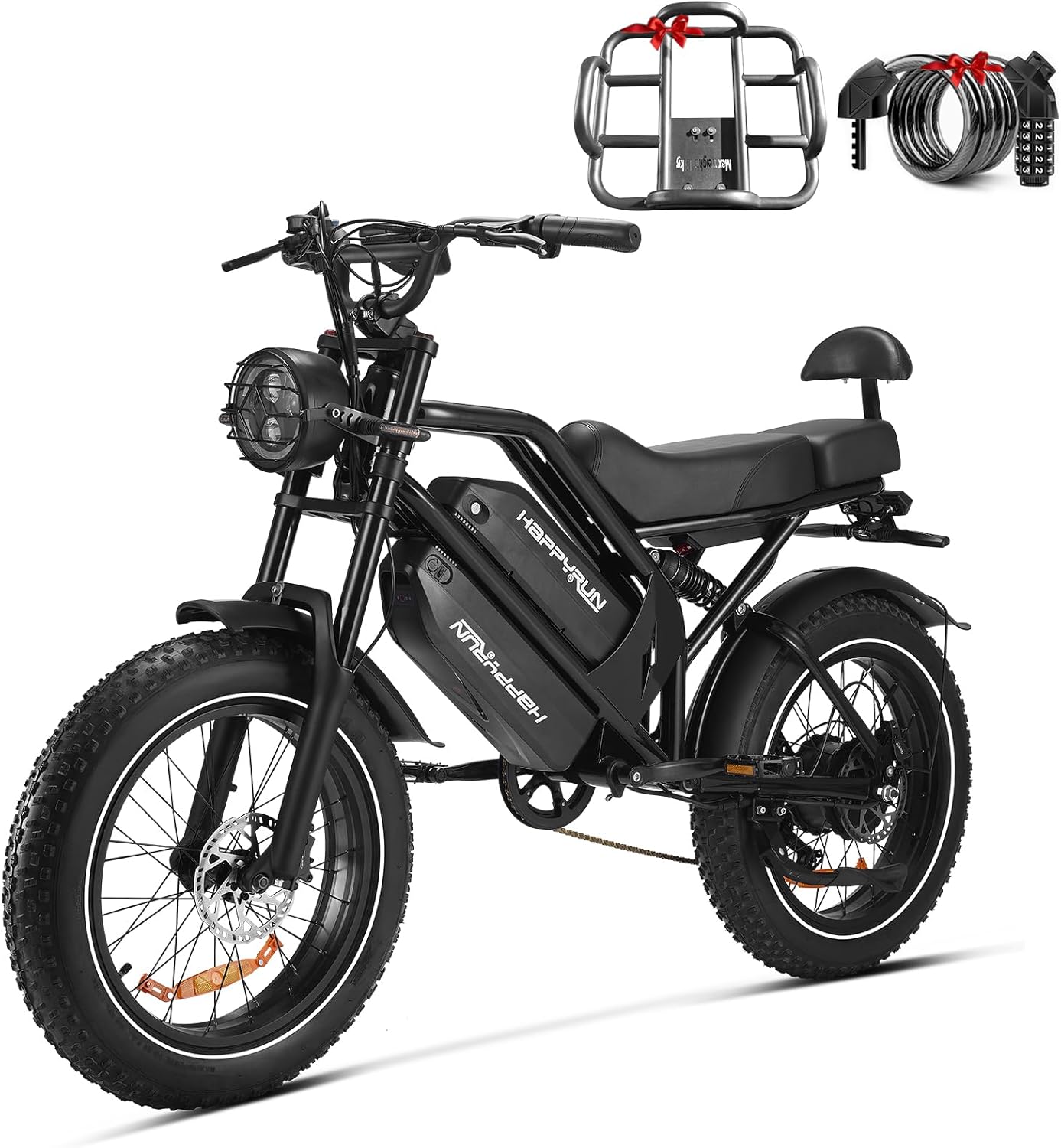 HAPPYRUN Electric Bike for Adults, 2000W Motor 48V 38Ah Removable Detachable Dual Battery, 20" Fat Tire Ebike, 7-Speed Transmission, Up to 36MPH and 85+ Miles Range, All-Terrain E-Bike (G70)