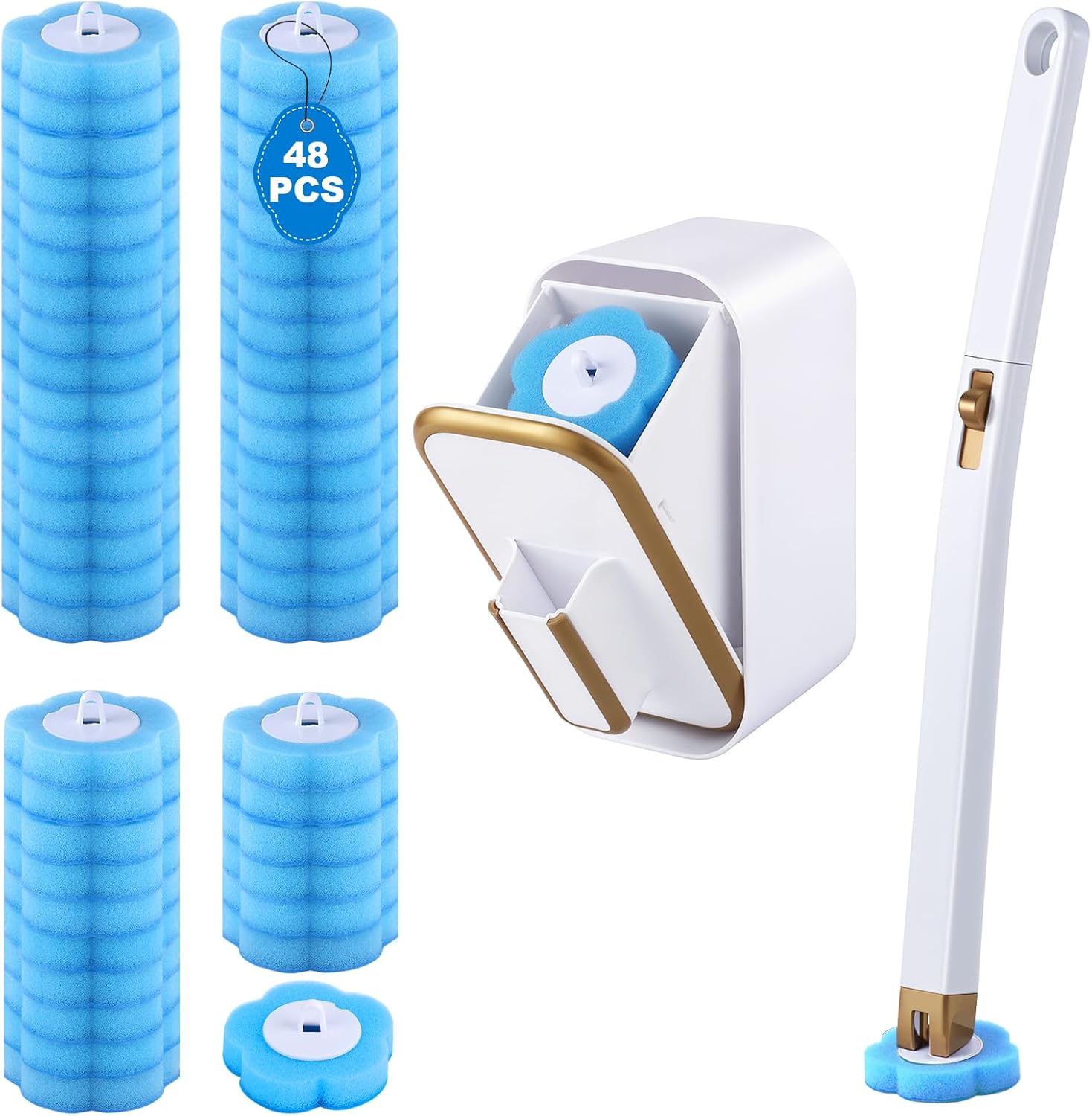 wlich Disposable Toilet Brush with 48 Refills, Bowl Toilet Brush with Wall Mounted Holder, Limescale Remover Cleaning for Hygienic Bathroom Cleaning