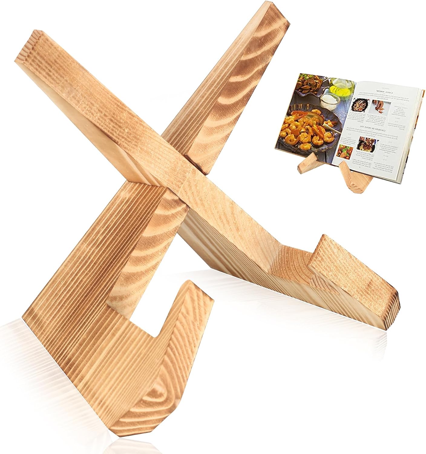 Tenbrachian Wooden Recipe Book Stands for Kitchen Cookbook Holders, Cook Book Stands for Kitchen, Wooden Cookbook Stand Kitchen, Farmhouse Rustic Recipe Holder for Reading Book Display(Wood Color)