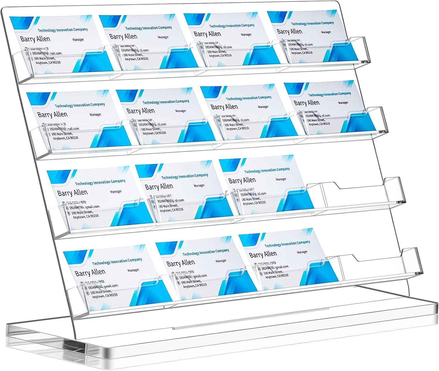 Dunzoom Business Card Holder for Desk, 16 Slots Acrylic Card Display Stand