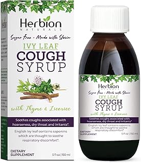 Herbion Naturals Ivy Leaf Cough Syrup with Thyme and Licorice, 5 FL Oz - Soothes Throat and Relieves Respiratory Discomfort - For Adults, Kids 13 Months and Above, Alcohol Free, Sugar Free with Stevia