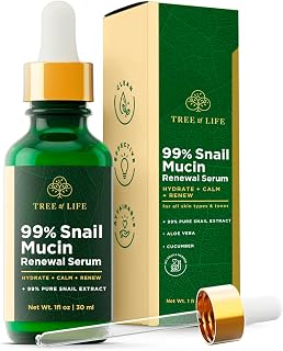 Tree of Life Beauty 99% Snail Mucin Serum - Hydrating Serum for Face with Aloe Vera and Cucumber - Snail Serum Pore Minimizer for Face - Highly Concentrated Skin Care Face Serum for Women 1 Fl Oz
