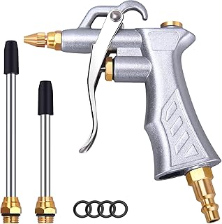 JASTIND Industrial Air Blow Gun with Brass Adjustable Air Flow Nozzle and 2 Steel Extension, Pneumatic Air Compressor Accessory Tool Dust Cleaning and Blower Gun
