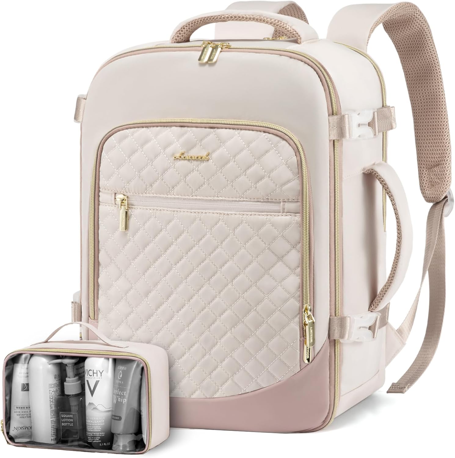LOVEVOOK Travel Backpack for Women, 15.6in Laptop Backpack TSA Approved Carry on Luggage Personal Item Travel Bag for Business Weekender Hiking, Beige-Nude