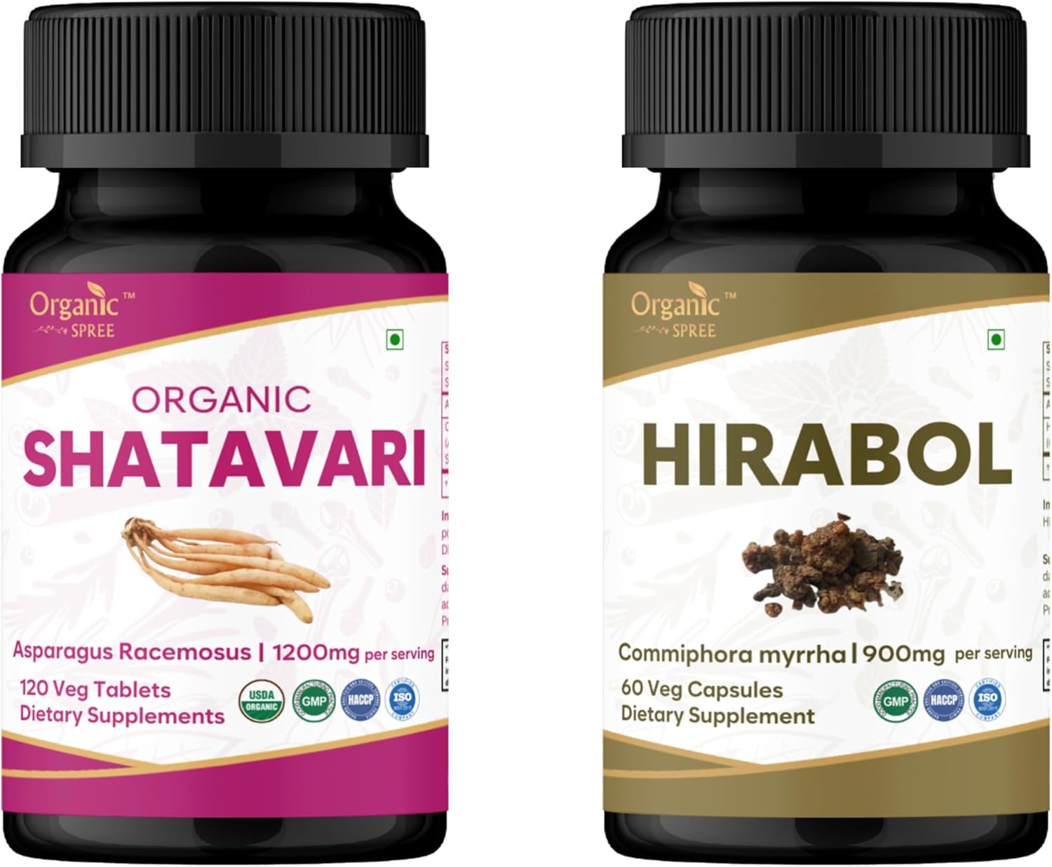 ORGANIC SPREE Shatavari & Hirabol Supplement – 120 Tablets & 60 Capsules – USDA Organic Women’s Health & Immune Support – Asparagus Racemosus & Commiphora Myrrha