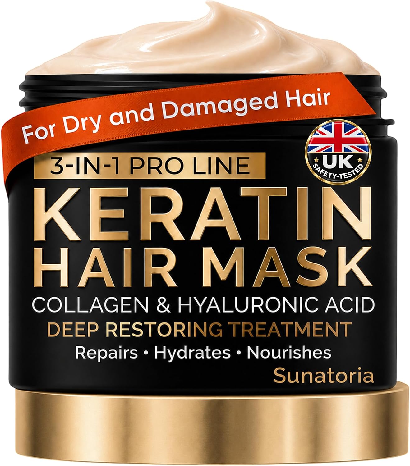SUNATORIA Keratin Hair Mask - Deep Repair for Dry, Damaged Hair - Hydrolyzed Keratin, Hyaluronic Acid, Argan Oil and Collagen - Sulfate-Free, Paraben-Free | 8.5 fl oz