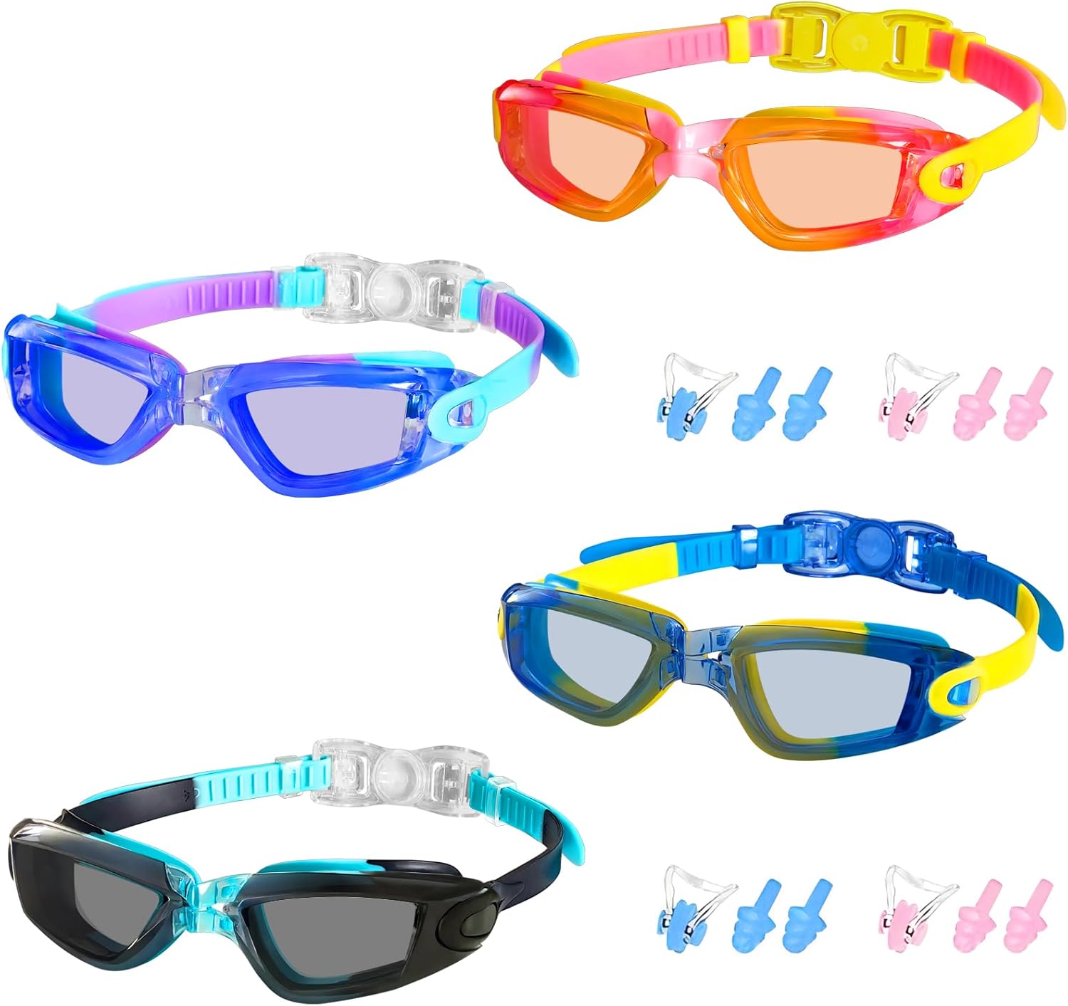 Kids Swim Goggles, 4 Packs Swimming Goggles for Kids Youth Girl Boy, Anti-Fog Anti-UV Leak Proof Swim Glasses Age 4-16