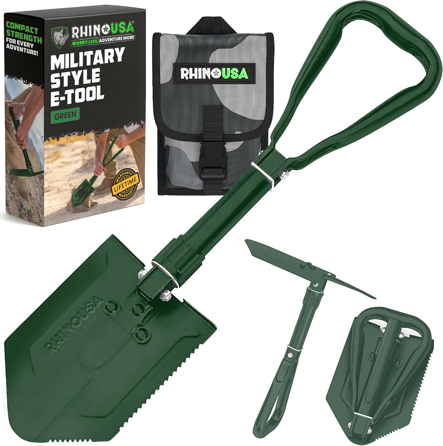 Rhino USA Folding Survival Shovel with Pick - Military Entrenching Tool