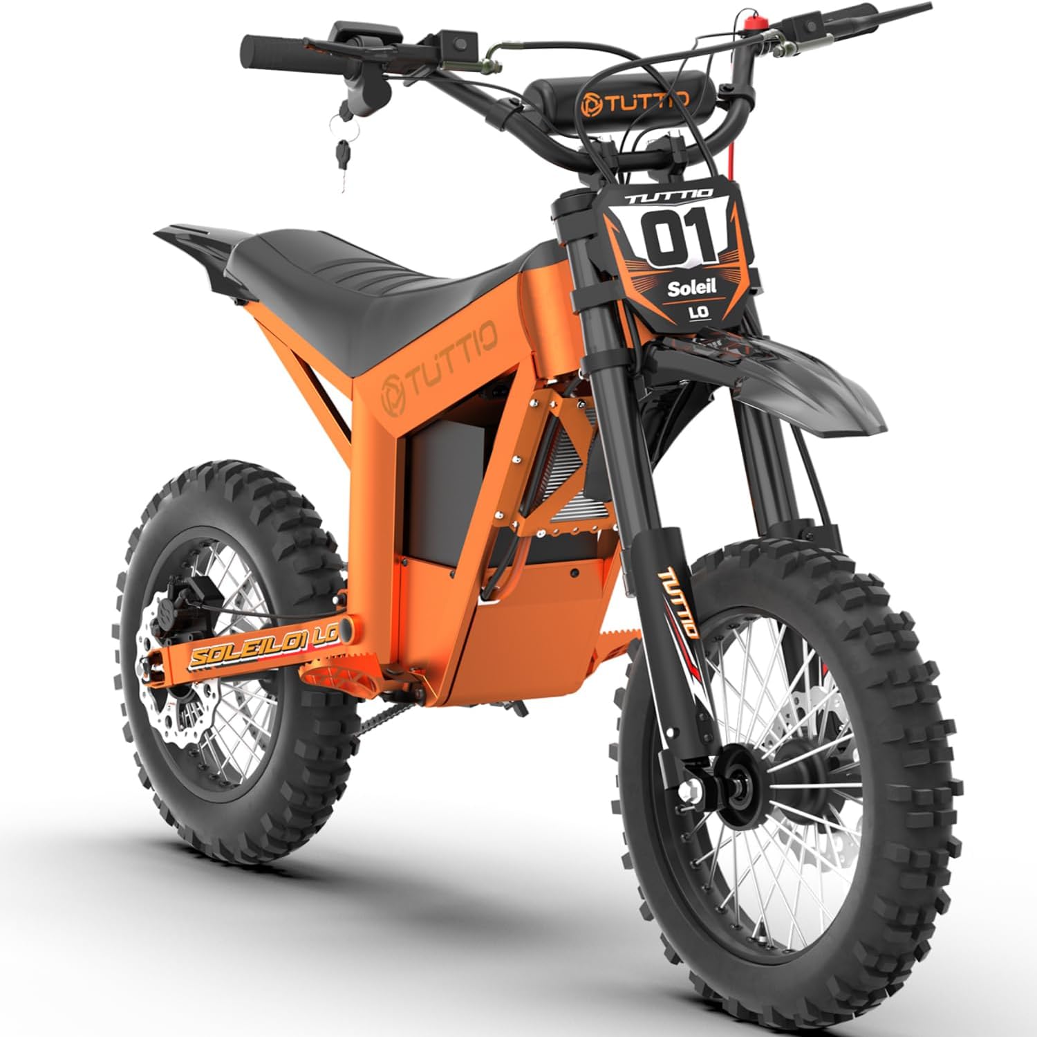 Tuttio Soleil01-LO Electric-Dirt-Bike for Adults Teens, Mid-Drive 3000W-220NM-37MPH E-Motorcycle with 48 21AH Battery, 14"/12" Off-Road Electric Bike, Full Hydraulic Suspensions Ebike for Adventure