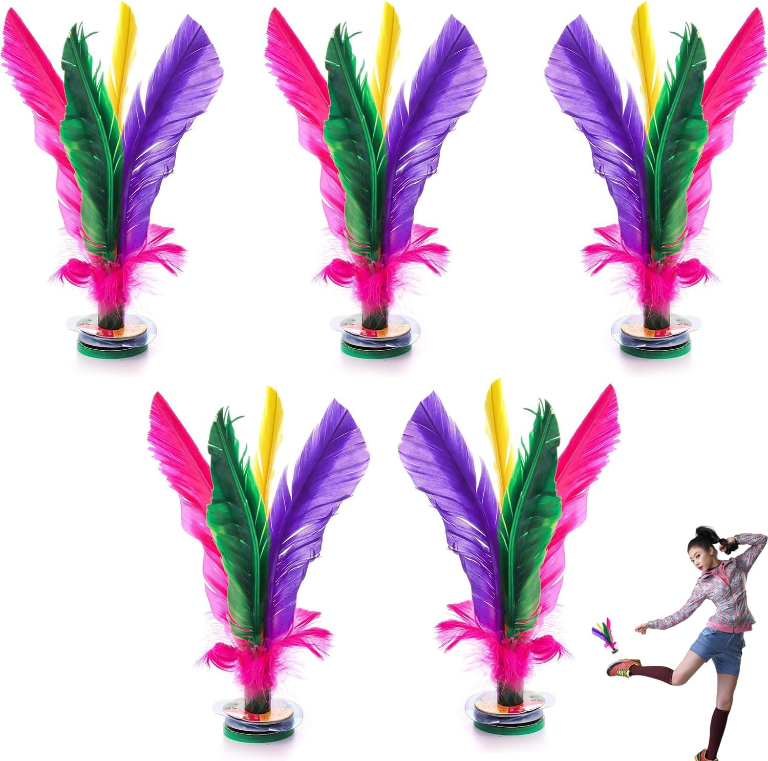 5 Pack Kick Shuttlecock, 7.5 Inch Chinese Jianzi Shuttlecock, Chinese Jianzi Foot Feather Sports Toy for Indoor and Outdoor Tennis and Racquet Sports