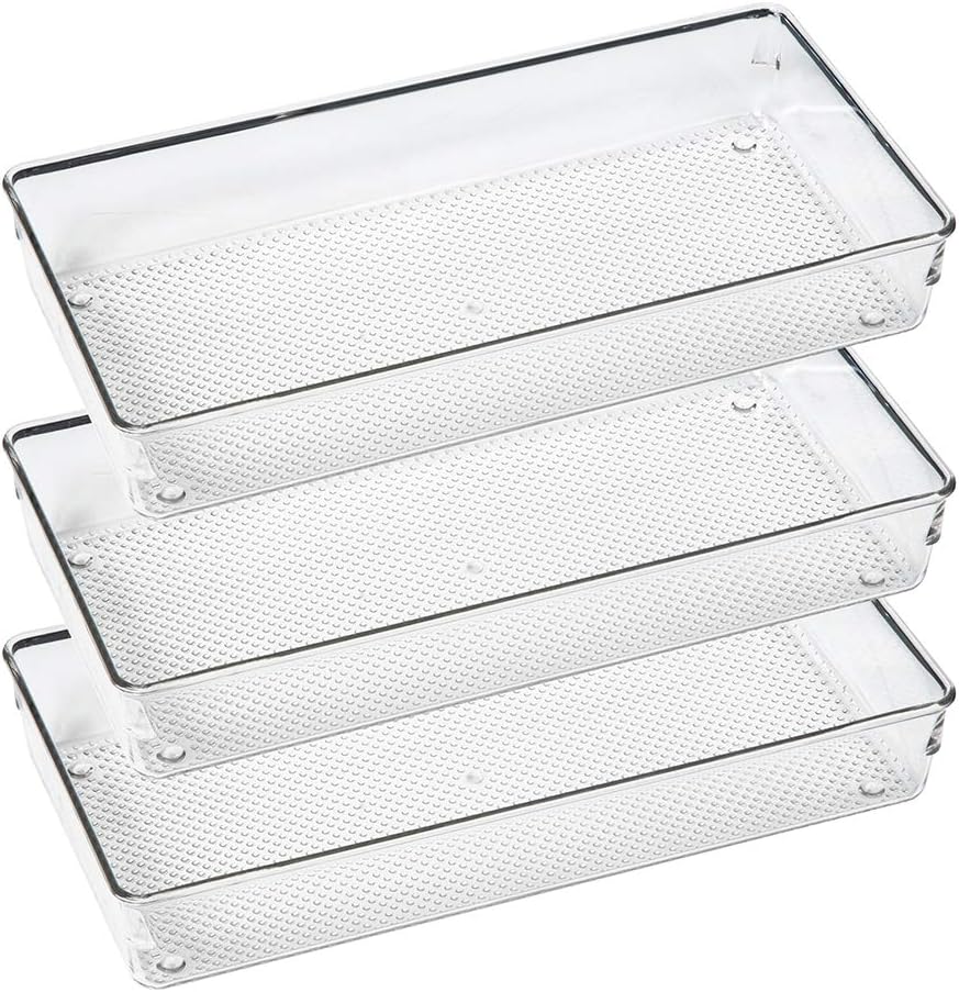 3 Pack Clear Plastic Drawer Organizer Tray Cutlery Utensil Makeups Drawer Organizers 12" X 6"