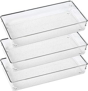 3 Pack Clear Plastic Drawer Organizer Tray Cutlery Utensil Makeups Drawer Organizers 12" X 6"