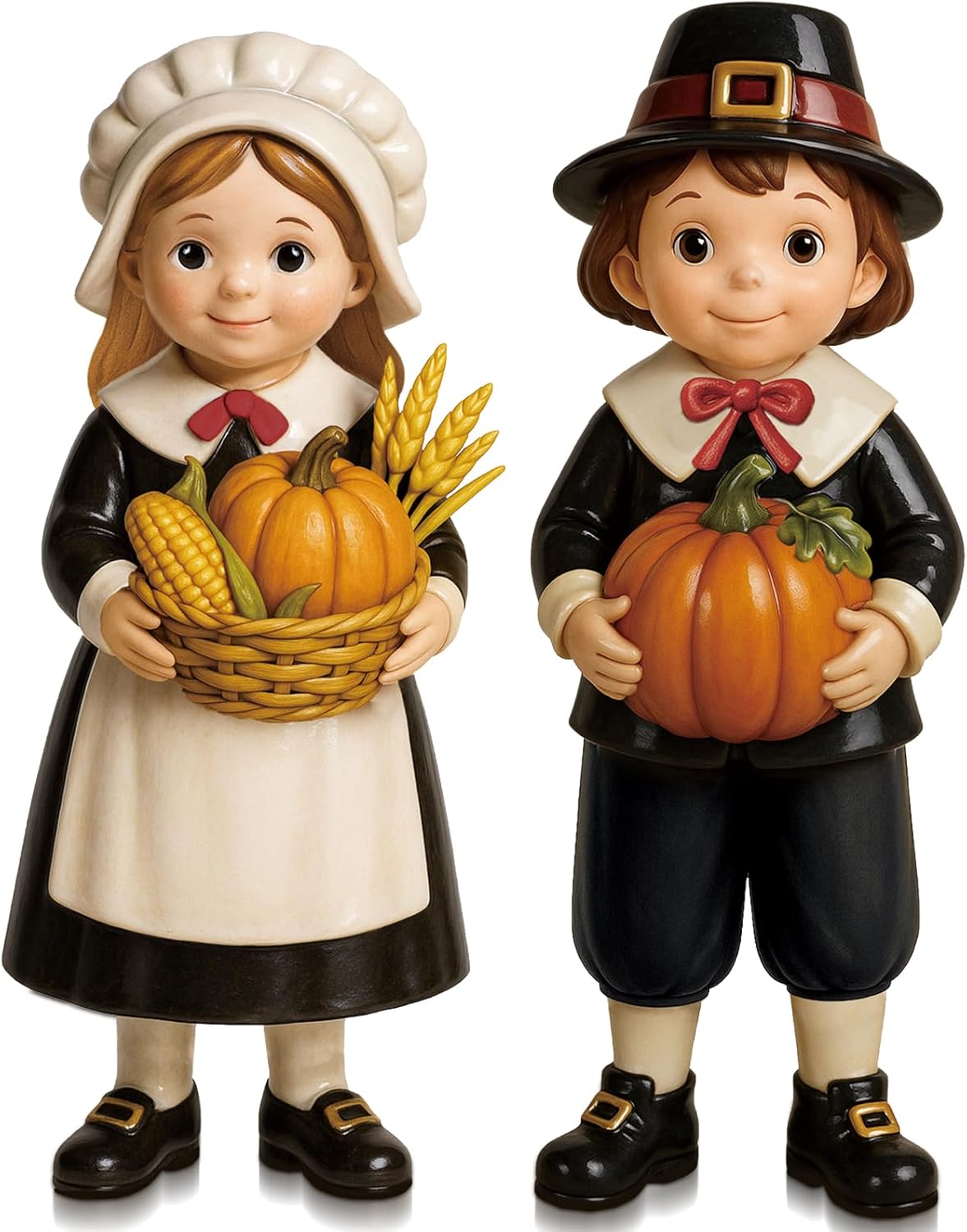 2 Pack Thanksgiving Pilgrim Couple Figurines Resin Fall Statues Tabletop Decorations Pilgrim Praying Thanksgiving Figures Fall Harvest Table Decor for Autumn Home Centerpieces Ornament Gifts