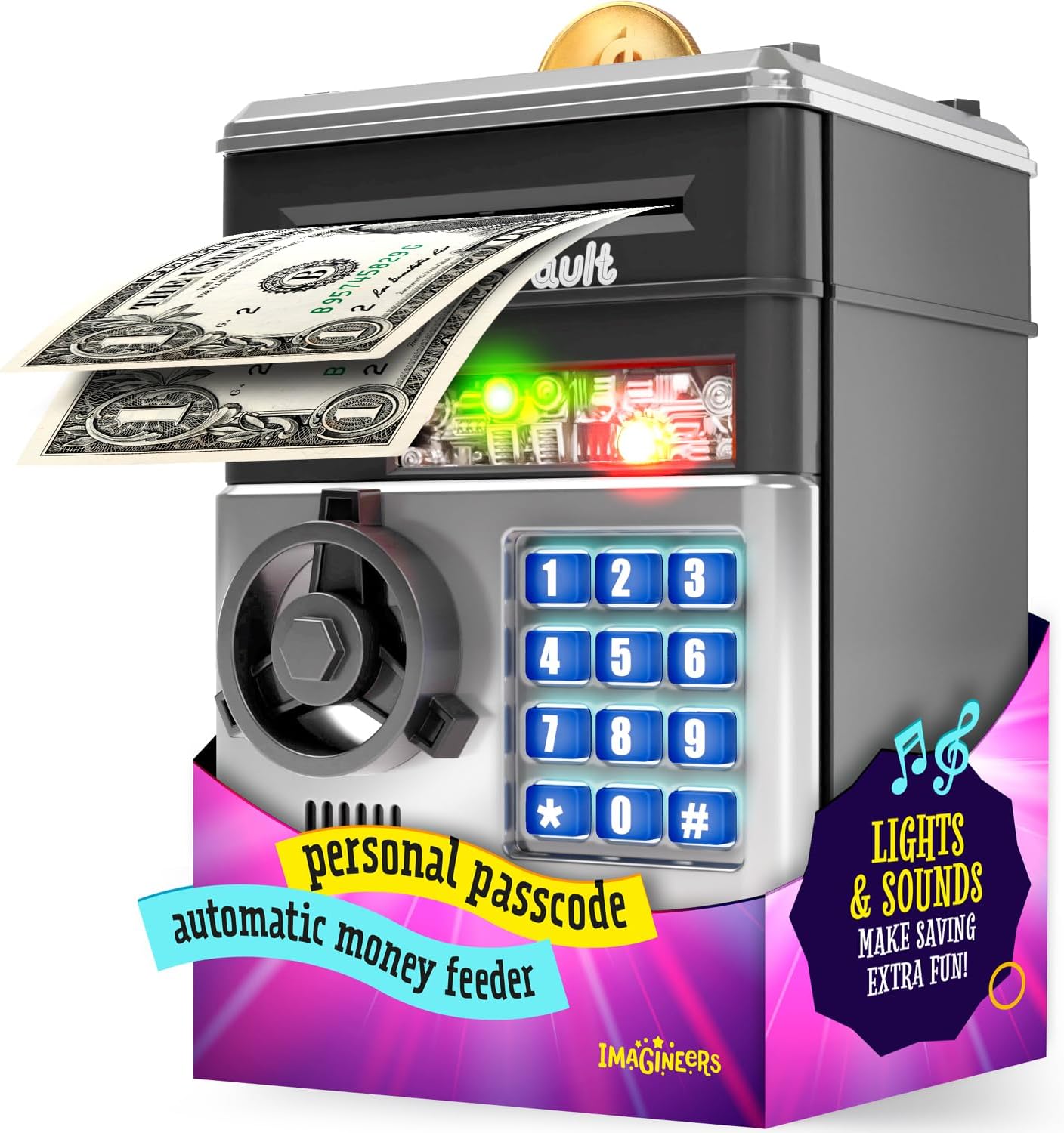 Piggy Bank for Kids - Electronic Money Saving Box w/Code- ATM Safe - Toy Coin Bank - Boys Toys for Age 3, 4, 5, 6, 7, 8, 9 - Birthday Gifts for 8, 9, 10, 11, 12 Year Old Boy and Girl