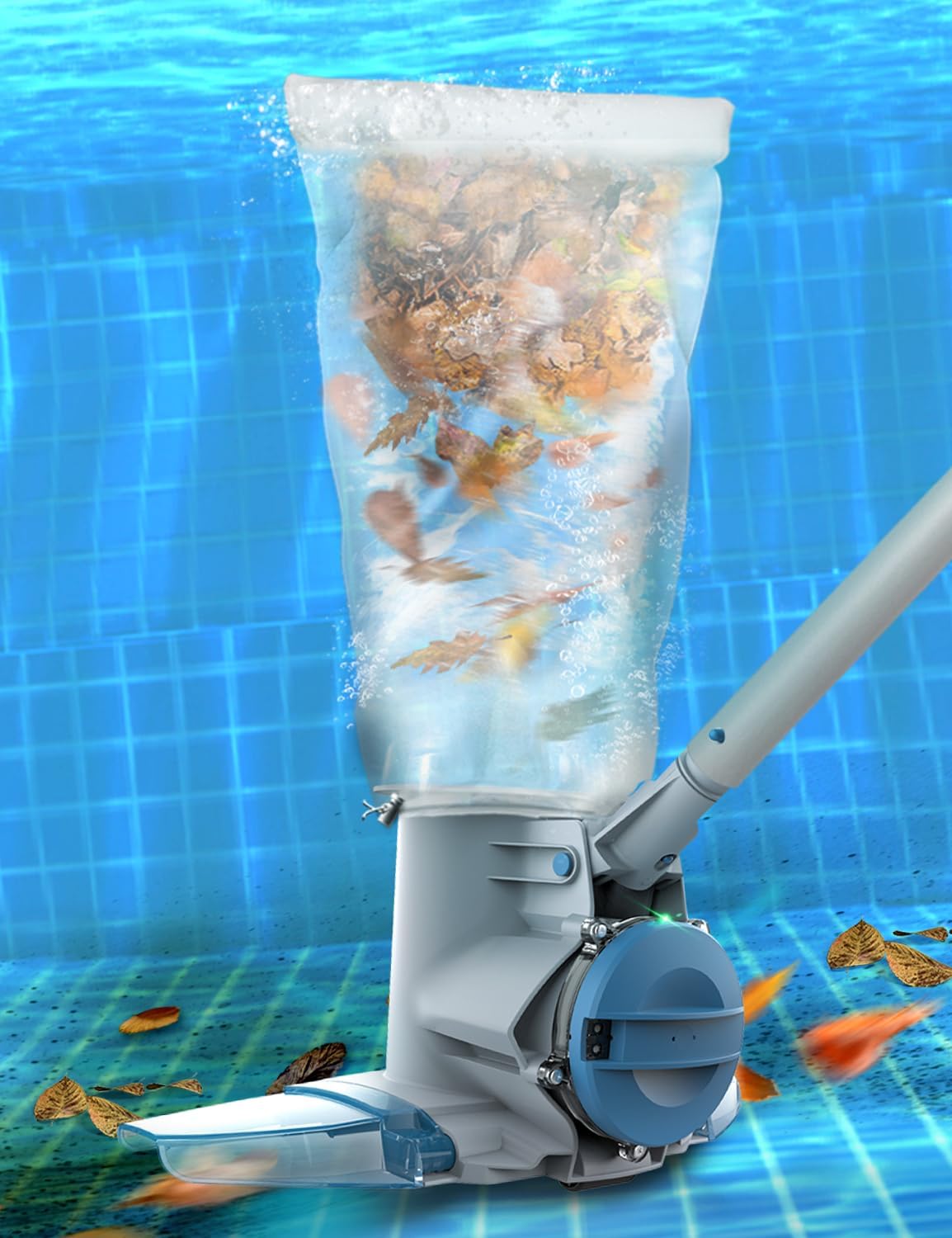 KOKIDO Rechargeable Heavy Duty Pool Leaf Vacuum, 62GPM Powerful Suction, Standard and Fine Oversized Filter Bags, Commercial Power Vac for Leaves and Debris, for Inground and Above Ground Pools XV910