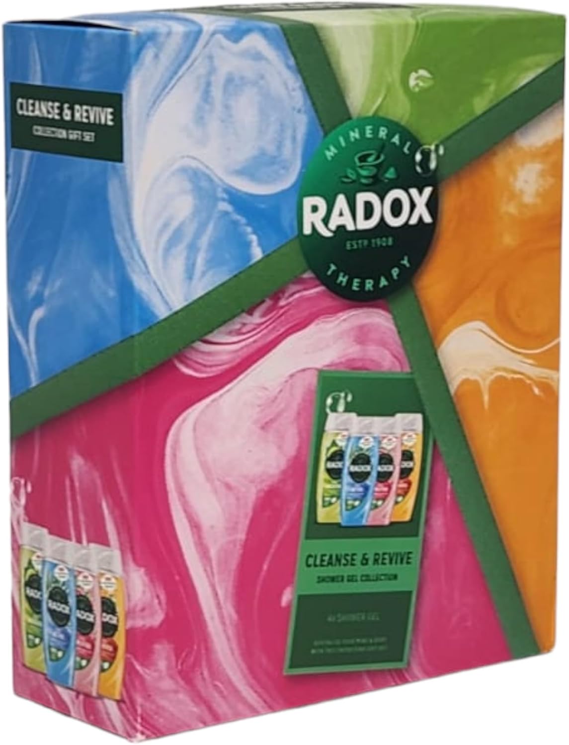 Radox Mineral Therapy Assorted Shower Gel Collection - Refreshing Body Wash Gift Set with Shower Puff (cleanse & revive)