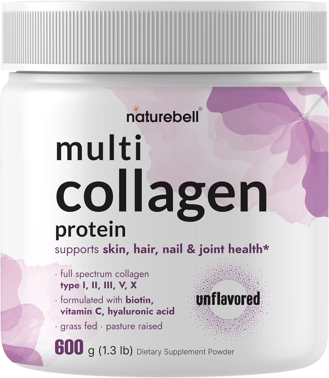 Multi Collagen Protein Powder 600g - 5 Types (I, II, III, V, X) Grass-Fed & Pasture-Raised | with Biotin 5000mcg, Vitamin C & Hyaluronic Acid | Keto, Paleo, Unflavored (54 Servings)